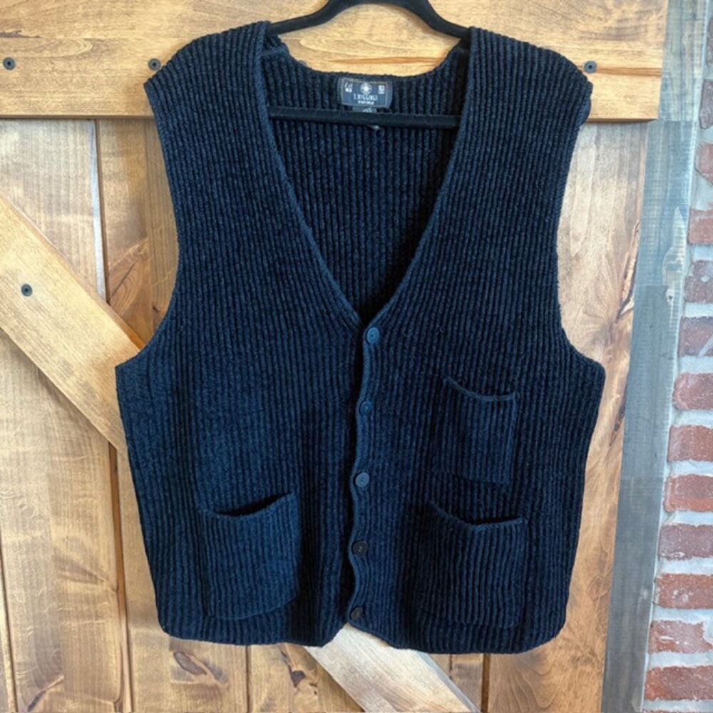 J. Riggings Black Ribbed Knit Button Front Sweater Vest Size L Academia